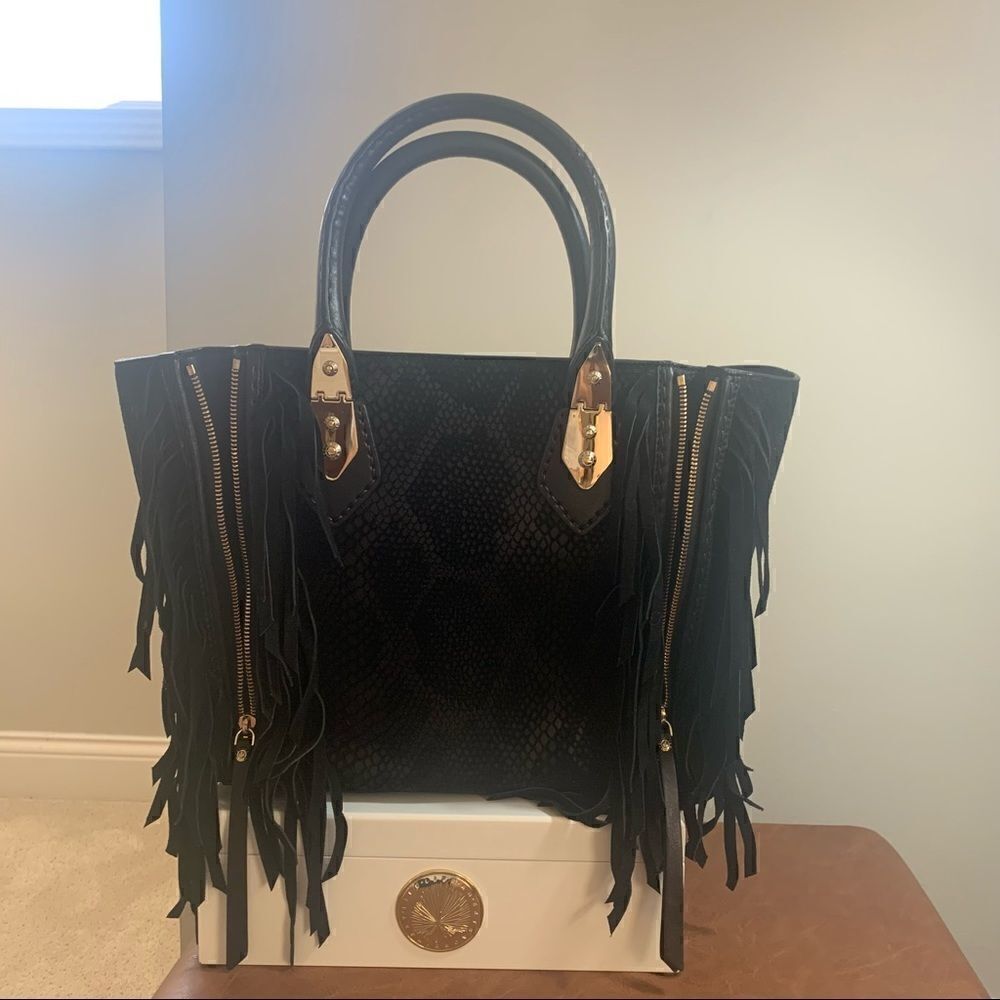 Henri Bendel A-List Satchel Black with Fringe - Picture 3 of 15